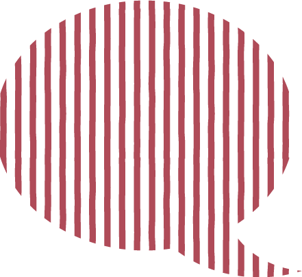 A speech bubble made out of red, vertical lines