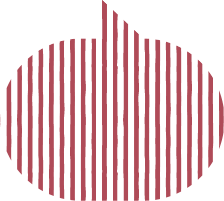 A speech bubble made out of red, vertical lines