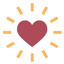 illustration of red heart with yellow rays surrounding