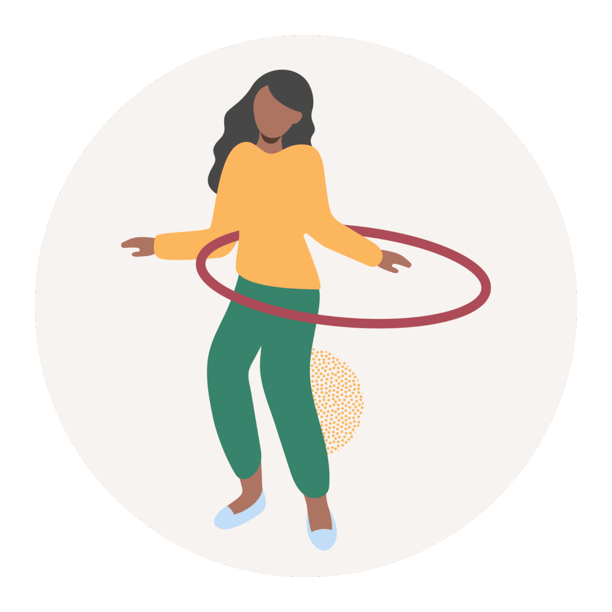 Illustrazione di una ragazza che gioca con l'hula hoop